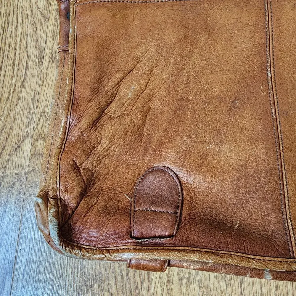 Vintage Leather Messenger Bag Laptop Satchel Brown Briefcase Handle 15